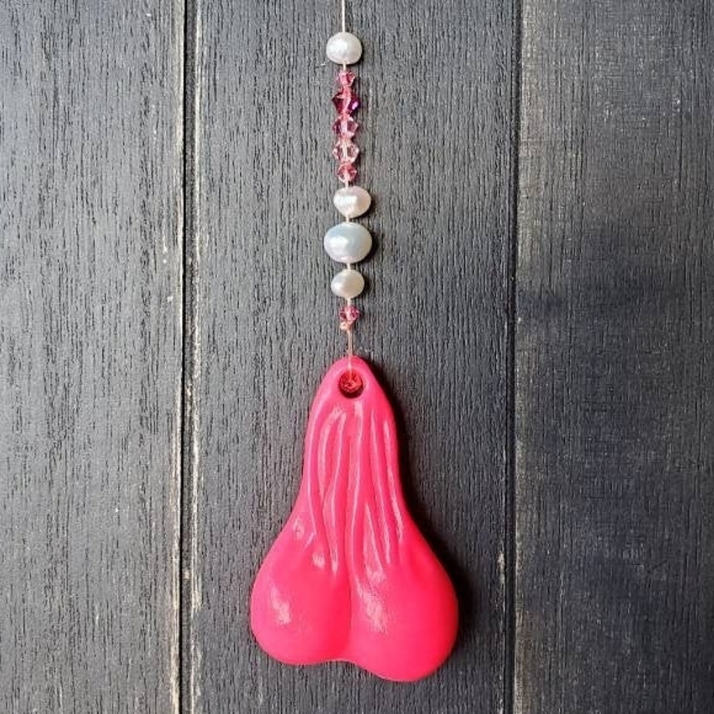 Truck nuts car charm, hot pink